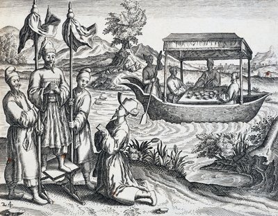 1583 और 1592 के बीच जन ह्यूजेन वैन लिन्सचोटेन (1563-1611) द्वारा की गई यात्रा से गणमान्य लोगों की सड़क, थियोडोर डी ब्राय (1528-1598), चीन द्वारा इंडिया ओरिएंटलिस से उकेरी गई द्वारा थियोडोर डी ब्राय