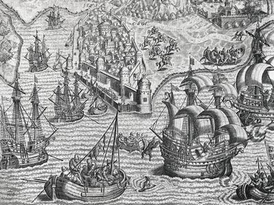 थियोडोर डी ब्राय (1528-1598), फ्रैंकफर्ट द्वारा अमेरिकी इतिहास से नौसेना युद्ध, उत्कीर्णन द्वारा थियोडोर डी ब्राय