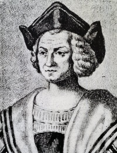 क्रिस्टोफर कोलंबस का पोर्ट्रेट (1451-1506), थियोडोर डी ब्राय द्वारा उत्कीर्ण (1528-1598) द्वारा थियोडोर डी ब्राय