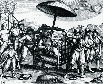 भारत में पुर्तगाली, थियोडोर डी ब्राय (1528-1598), भारत द्वारा, पेरेग्रिनेशन्स से उत्कीर्णन, कूड़े पर ले जाया जा रहा है द्वारा थियोडोर डी ब्राय