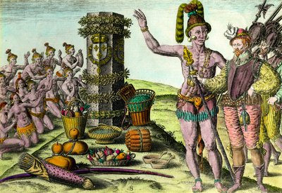 थिओडोर डी ब्राय (१५२८-१५९८) १६वीं शताब्दी के निजी संग्रह द्वारा "हिस्ट्री ऑफ अमेरिका" से फ्लोरिडा एनग्रेविंग के पहले अभियान के फ्रांसीसी नाविक जीन रिबॉल्ट (१५२०-१५६५) द्वारा फ्लोरिडियन कॉलम एरीगी आया था। द्वारा थियोडोर डी ब्राय