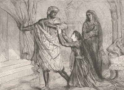 दूर!: ओथेलो एक्ट 3 से प्लेट 7, दृश्य 4, 1844 में उकेरा गया, 1900 में पुनर्मुद्रित। द्वारा थियोडोर चेसियारौ
