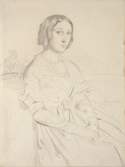 तीन-चौथाई बाईं ओर बैठी एक युवा महिला का पोर्ट्रेट, 1839-1856 द्वारा थियोडोर चेसियारौ