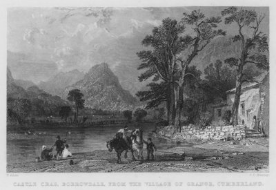 कैसल क्रैग, बॉरोडेल, ग्रेंज के गांव से, कंबरलैंड (उत्कीर्णन) द्वारा थॉमस (बाद) अलोम