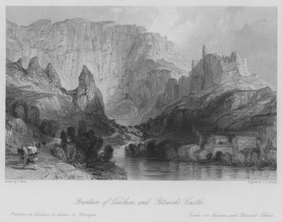 Vaucluse का फव्वारा, और पेट्रार्क का महल (उत्कीर्णन) द्वारा थॉमस (बाद) अलोम