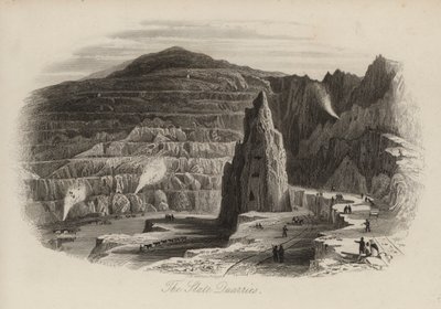 स्लेट खदान, बेथेस्डा, उत्तरी वेल्स (उत्कीर्णन) द्वारा थॉमस (बाद) अलोम