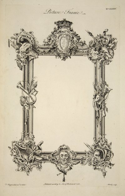 एक पिक्चर फ्रेम, पब के लिए डिजाइन। 1761 (उत्कीर्णन) द्वारा थॉमस (बाद में) चिप्पेंडेल