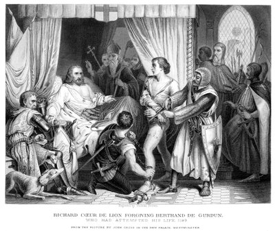 राजा रिचर्ड I 1157-1199, 19 वीं सदी के अंत में बर्ट्रान्ड डी गुरदुन को क्षमा कर रहा था। द्वारा थॉमस ब्राउन