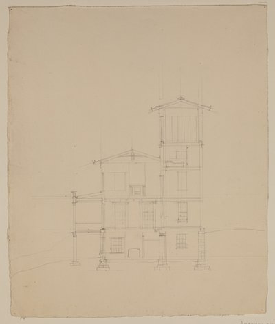 कैट्सकिल में प्रस्तावित विला का चित्रण, सी.1801-48 (ऑफ-व्हाइट वॉव पेपर पर ग्रेफाइट पेंसिल) द्वारा थॉमस कोल