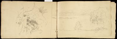पिट्सफ़ील्ड के पास होज़िक या सैडल पर्वत और झील, c.1832 (ऑफ-व्हाइट वॉव पेपर पर ग्रेफाइट पेंसिल) (3514873 भी देखें) द्वारा थॉमस कोल