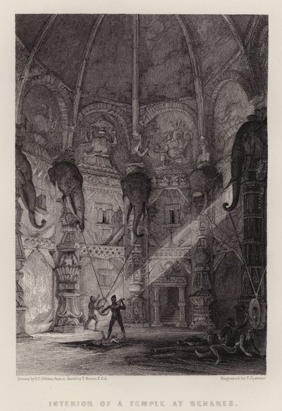 बनारस में एक मंदिर का आंतरिक भाग (रंगीन लिथो) द्वारा थॉमस कोलमैन (बाद में) डिबदिन