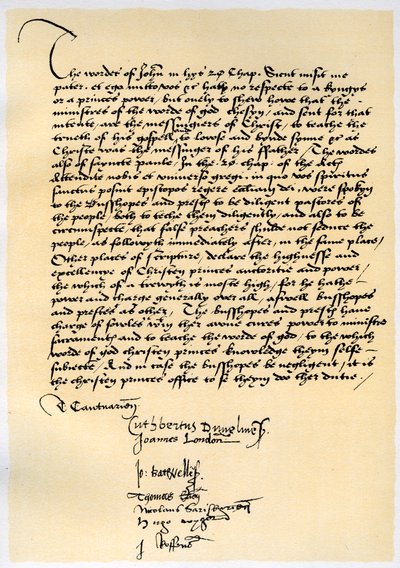 आर्कबिशप क्रैमर और सात अन्य अंग्रेजी बिशपों की एपिस्कोपल घोषणा, c1537। द्वारा थॉमस क्रैंमर