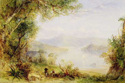 हडसन नदी पर देखें, c.1840-45 (पैनल पर तेल) द्वारा थॉमस क्रिसविक