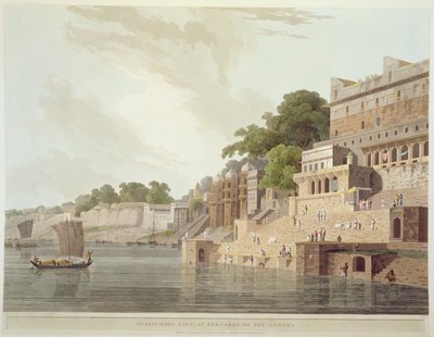 &39;ओरियंटल सीन्स: ट्वेंटी फोर व्यूज़ इन हिंदोस्तान&39;, 1796 से, गंगा नदी पर बनारस में दससुमडे द्वारा Thomas Daniell