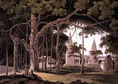 अगौरी में हिंदू मंदिर, सोएन नदी पर, बहार, 'ओरिएंटल सीनरी: ट्वेंटी फोर व्यूज़ इन हिंदोस्तान' से द्वारा थॉमस डेनिएल