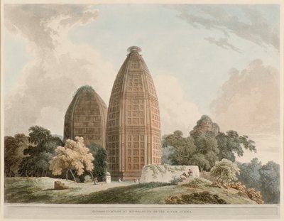 जमना नदी पर बिंद्राबुंद में हिंदू मंदिर द्वारा थॉमस डेनिएल