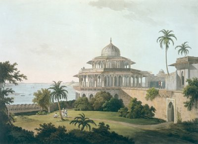 &39;ओरिएंटल सीन: ट्वेंटी फोर व्यूज़ इन हिंदोस्तान&39; में 1795 में इलाहाबाद नदी के किले पर स्थित शैलेस सैटून, 1795 द्वारा Thomas Daniell