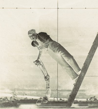 घोड़े के विच्छेदित पैर वाली सीढ़ी पर बैठा आदमी, 1880 का दशक। द्वारा थॉमस एकिंस