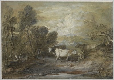 अपलैंड पूल द्वारा तीन गायों के साथ एक चरवाहा, 1780 के मध्य में। द्वारा थॉमस गेन्सबोरो