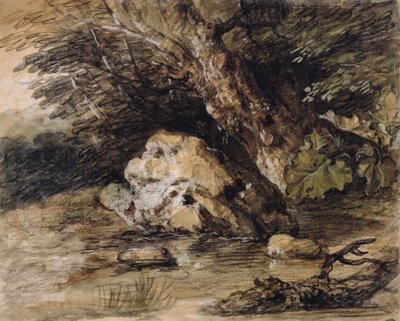 एक पहाड़ी लैंडस्केप फिगर्स के साथ ब्रिज, c.1763 (कागज पर wc और gouache) द्वारा थॉमस गेन्सबोरो