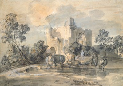 एक बर्बाद महल के साथ लैंडस्केप, और एक पूल द्वारा मवेशी, c1770s द्वारा थॉमस गेन्सबोरो