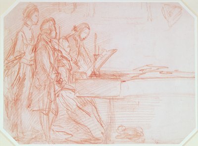 एक संगीत पार्टी के समूह चित्रण के लिए अध्ययन, c.1770 (कागज पर लाल चाक) द्वारा थॉमस गेन्सबोरो