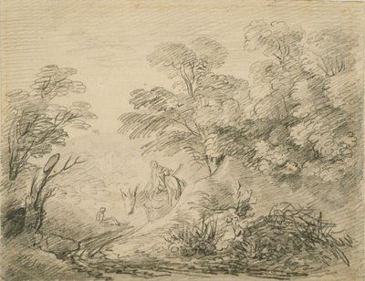 गधा और आंकड़े के साथ जंगली लैंडस्केप, c.1759 (कागज पर ग्रेफाइट) द्वारा थॉमस गेन्सबोरो