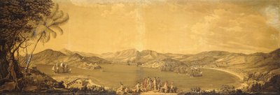 एंटीगुआ का दृश्य: अंग्रेजी हार्बर, फ्रीमैन की खाड़ी, और फालमाउथ हार्बर, भिक्षु की पहाड़ी आदि, 1775-76 द्वारा थॉमस हेर्ने