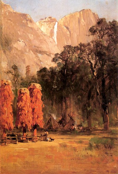 पियूट इंडियन्स का एकोर्न ग्रैनरी, c.1873 (बोर्ड पर कागज पर तेल) द्वारा थॉमस हिल