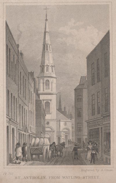 सेंट एंथोलिन, वाटलिंग स्ट्रीट से, ए। क्रूस द्वारा उत्कीर्ण, c.1830 (उत्कीर्णन) द्वारा थॉमस होसमर शेफर्ड