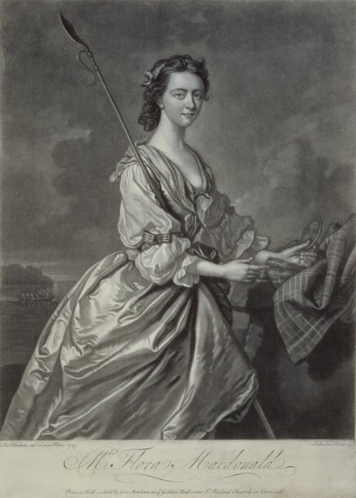 फ्लोरा मैकडोनाल्ड (1722-90), जे। फैबर, 1747 द्वारा उत्कीर्ण (mezzotint उत्कीर्ण) द्वारा थॉमस हडसन