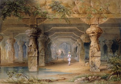 महान गुफा, एलिफेंटा, बॉम्बे, 19 वीं शताब्दी का आंतरिक भाग द्वारा थॉमस जे। रॉलिंस