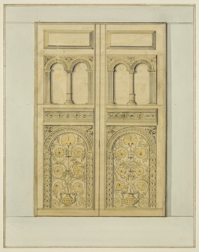 नक्काशीदार आंतरिक द्वार टॉवर प्रवेश, सेंट जॉन चर्च (कागज पर पानी के रंग का) द्वारा थॉमस लेसन द एल्डर रौबोथम