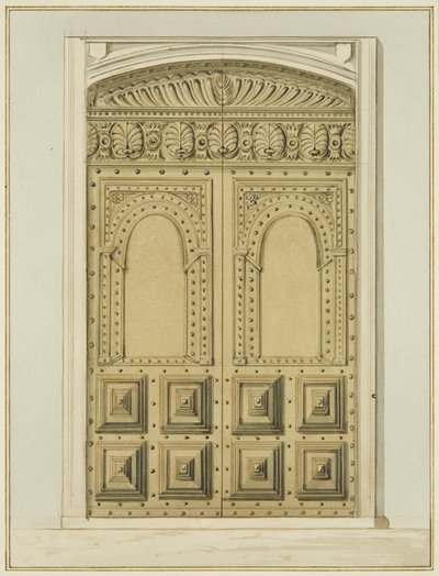 अल्टार के पास नक्काशीदार आंतरिक द्वार, सेंट जॉन्स चर्च (कागज पर पानी के रंग का) द्वारा थॉमस लेसन द एल्डर रौबोथम