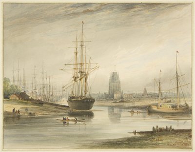रोप वॉक और वैपिंग के नीचे से ली गई नदी को ऊपर की ओर देखते हुए देखें, c.1804 द्वारा थॉमस लेसन द एल्डर रौबोथम