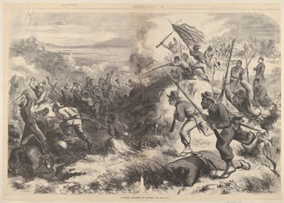 हार्पर्स वीकली, मार्च 14, 1863 से कार्रवाई में एक काली रेजिमेंट। द्वारा थॉमस नास्ट