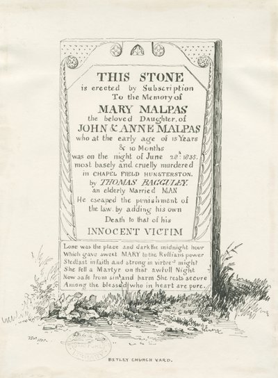 बेटले - मेमोरियल स्टोन: पेन और इंक ड्राइंग, 1838 द्वारा थॉमस पेप्लो लकड़ी