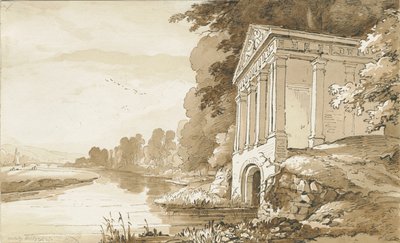 Colwich - वोल्स्ले ब्रिज के पास का मंदिर: सीपिया वॉश ड्राइंग, nd [1837-1838] (ड्राइंग) द्वारा थॉमस पेप्लो लकड़ी