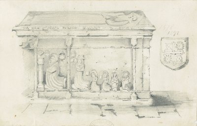 एक्लेशेल चर्च - बिशप बेंथम का मकबरा: पेंसिल ड्राइंग, एनडी [1817-1845] द्वारा थॉमस पेप्लो लकड़ी