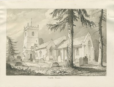 एनविले चर्च: सीपिया ड्राइंग, 1837 द्वारा थॉमस पेप्लो लकड़ी