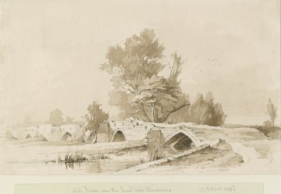 हैंडसेक्रे - पुराना हाई ब्रिज: सीपिया ड्राइंग, 1839 द्वारा थॉमस पेप्लो लकड़ी