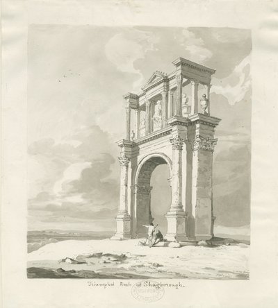 शुगबोरो - ट्रम्पल आर्क: सेपिया ड्राइंग, 1836 द्वारा थॉमस पेप्लो लकड़ी