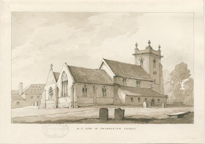 स्वेनर्टन चर्च: सीपिया वॉश ड्राइंग, 1838 द्वारा थॉमस पेप्लो लकड़ी