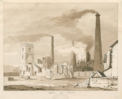टिपटन ओल्ड चर्च: सेपिया वॉश ड्राइंग, 1837 द्वारा थॉमस पेप्लो लकड़ी