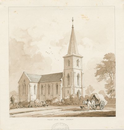 ट्रेंटहैम - &39;ट्रेंट वेल न्यू चर्च&39;: सीपिया ड्राइंग, एनडी [1842, सीएफ वुड पोर्टफोलियो 148]] (ड्राइंग) द्वारा थॉमस पेप्लो लकड़ी