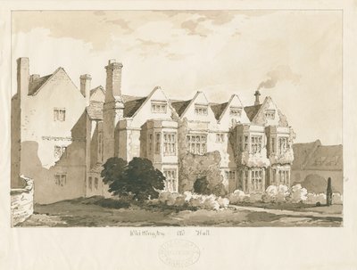 व्हिटिंगटन हॉल: पेन एंड वॉश ड्राइंग, 1836 द्वारा थॉमस पेप्लो लकड़ी