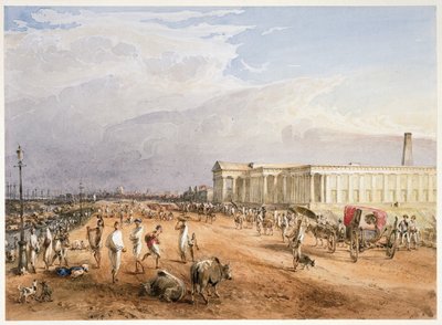 दक्षिण से स्ट्रैंड पर स्थित नई टकसाल, जिसके आगे शिपिंग है, एल्बम पृष्ठ पर अंकित है: #39;कलकत्ता और नई टकसाल कलकत्ता#39; द्वारा थॉमस प्रिंसेप