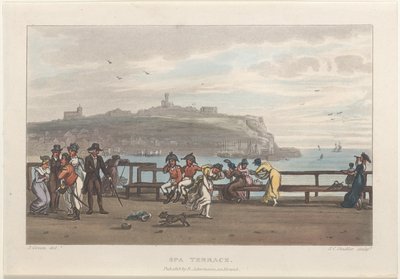 स्पा टैरेस, स्कारबोरो के पोएटिकल स्केच से, 1813., 1813. निर्माता: थॉमस रोलैंडसन, जोसेफ कॉन्सटेंटाइन स्टैडलर, जे. ब्लक। द्वारा थॉमस रोलैंडसन, जोसेफ कॉन्सटेंटाइन स्टैडलर, जे ब्लुक