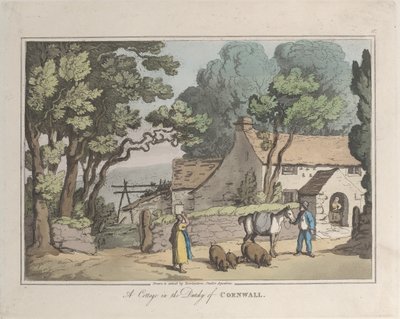 स्केचेस फ्रॉम नेचर, 1822., 1822 से डच ऑफ कॉर्नवॉल में एक कॉटेज। द्वारा थॉमस रोलैंड्सन