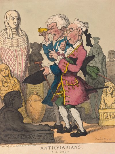 Antiquarians a la Greque, पब। 1805 (हाथ के रंग का उत्कीर्णन) द्वारा थॉमस रोलैंड्सन